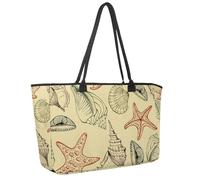 Large Beach Bag for Women, Seashells Starfish Party Travel Tote with Pockets Waterproof Shoulder Handbag