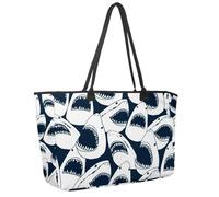 Large Beach Bag for Women, Shark Sea Animal Wild Fish Open Mouth Head Pattern Travel Tote with Pockets Waterproof Shoulder Handbag