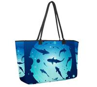 Large Beach Bag for Women, Shark Swims under the Aperture Travel Tote with Pockets Waterproof Shoulder Handbag