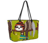 Large Beach Bag for Women, Sleepy Sloth with Hat Travel Tote with Pockets Waterproof Shoulder Handbag
