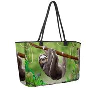 Large Beach Bag for Women, Sloth in Jungle Rainforest Travel Tote with Pockets Waterproof Shoulder Handbag
