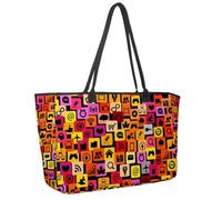 Large Beach Bag for Women, Social Media Icons Travel Tote with Pockets Waterproof Shoulder Handbag