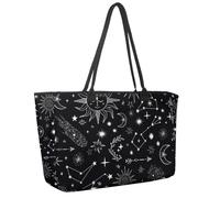 Large Beach Bag for Women, Stars Comets Suns Moon Constellation Pattern Travel Tote with Pockets Waterproof Shoulder Handbag