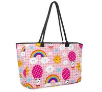Large Beach Bag for Women, Sun Panda Bear in Hot Air Balloon Travel Tote with Pockets Waterproof Shoulder Handbag