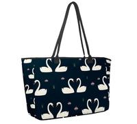 Large Beach Bag for Women, Swan Couples Love Heart Lotus Travel Tote with Pockets Waterproof Shoulder Handbag