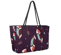 Large Beach Bag for Women, Tribal Feathers Arrow Pattern Travel Tote with Pockets Waterproof Shoulder Handbag