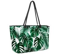 Large Beach Bag for Women, Tropical Palm Leaves Jungle Leaf Floral Pattern Travel Tote with Pockets Waterproof Shoulder Handbag