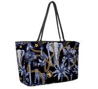 Large Beach Bag for Women, Tropical Treees Jungle Animals Travel Tote with Pockets Waterproof Shoulder Handbag