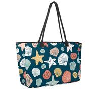Large Beach Bag for Women, Undersea Marine Shells and Starfish Travel Tote with Pockets Waterproof Shoulder Handbag