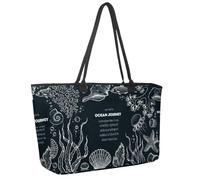 Large Beach Bag for Women, Underwater World Coral Seashells Starfish Jellyfish Fish Pattern Travel Tote with Pockets Waterproof Shoulder Handbag