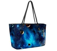 Large Beach Bag for Women, View of the Universe with Planets Travel Tote with Pockets Waterproof Shoulder Handbag
