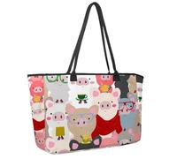 Large Beach Bag for Women, Vintage Cute Celebrated Baby Pig Pattern Travel Tote with Pockets Waterproof Shoulder Handbag