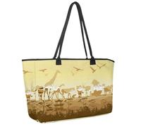 Large Beach Bag for Women, Wild Animals Silhouettes Travel Tote with Pockets Waterproof Shoulder Handbag