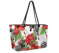 Large Beach Bag for Women, Wild Animals Zebra Floral Travel Tote with Pockets Waterproof Shoulder Handbag