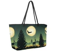 Large Beach Bag for Women, Wildlife Deer Wild Animals Travel Tote with Pockets Waterproof Shoulder Handbag