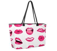 Large Beach Bag for Women, Woman Lips Facial Expression Travel Tote with Pockets Waterproof Shoulder Handbag