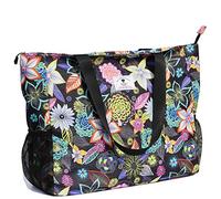 Large Beach Bag Water Resistant Lightweight 20 inch Women Oversize Tote Bag for Gym Beach Travel Pool Yoga Nurse (Black Embroid)