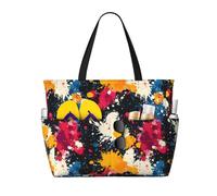 Large Beach Bags for Women Sandproof - Abstract Tie-Dye Colors Print Summer Work Travel Tote Bags with Zipper