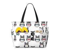Large Beach Bags for Women Sandproof - Bow Tie Owl Print Summer Work Travel Tote Bags with Zipper