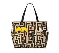 Large Beach Bags for Women Sandproof - Camouflage Maze Print Summer Work Travel Tote Bags with Zipper
