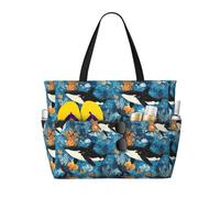 Large Beach Bags for Women Sandproof - Cartoon Underwater Killer Whale Print Summer Work Travel Tote Bags with Zipper