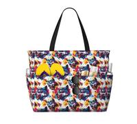 Large Beach Bags for Women Sandproof - Colorful Graffiti Wolf Head Print Summer Work Travel Tote Bags with Zipper