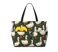 Large Beach Bags for Women Sandproof - Cool Tie Goose Print Summer Work Travel Tote Bags with Zipper