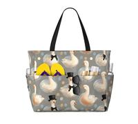 Large Beach Bags for Women Sandproof - Cute Goose Tie Hat Print Summer Work Travel Tote Bags with Zipper