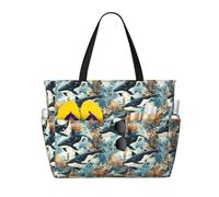 Large Beach Bags for Women Sandproof - Cute Killer Whale Print Summer Work Travel Tote Bags with Zipper