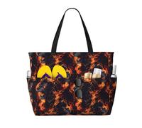Large Beach Bags for Women Sandproof - Dark Flame Lion Print Summer Work Travel Tote Bags with Zipper