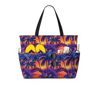 Large Beach Bags for Women Sandproof - Hawaiian Sunset Plant Print Summer Work Travel Tote Bags with Zipper