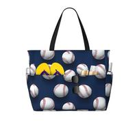 Large Beach Bags for Women Sandproof - Modern Baseball White Print Summer Work Travel Tote Bags with Zipper