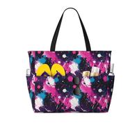 Large Beach Bags for Women Sandproof - Pink and Blue Tie Dye Print Summer Work Travel Tote Bags with Zipper