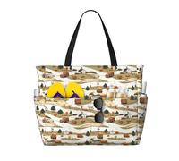 Large Beach Bags for Women Sandproof - Rural Scenery Print Summer Work Travel Tote Bags with Zipper