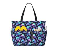 Large Beach Bags for Women Sandproof - Skull Flower Tie Dye Print Summer Work Travel Tote Bags with Zipper