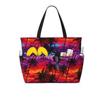 Large Beach Bags for Women Sandproof - Sunset Hawaii Print Summer Work Travel Tote Bags with Zipper