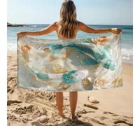Large Beach Towel 100 X 180 White Green Gold Carp
