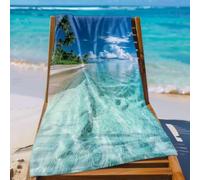 Large Beach Towel 200 X 100 Green Sea Blue Sky Quick Dry Microfibre Beach Towel For Adults Lightweight For Women Men Sun Lounger Travel Swim Holiday Sport