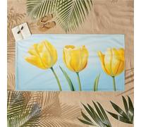 Large Beach Towel 60x120cm yellow tulip Microfibre Beach Towel Sand Free, Lightweight Quick Dry Towel With Bag, Compact and Thin Sports Yoga Gym Travel Towels for Women Men Beaches Accessories U-241