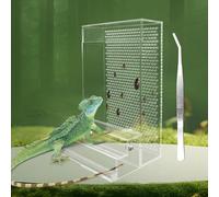 Large Bearded Dragon Feeder, Chameleon Bug Bowl Kit with Steps, Transparent Acrylic Reptile Feeder Box, Tank & Aquarium Accessories, Insect Feeder for Reptile Lizard Gecko Frog 8.2 × 4.3 × 4.7 Inch