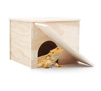 Large Bearded Dragon Hide Cave, Wooden Lizard Hideout with Climbing Ramp, Reptile Habitat with Basking Platform, Tank Accessories for Bearded Dragon Lizard Chameleon Hamster 11.3 x 9.1 x 7.1 Inch