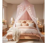 Large Bed Canopy with Star Lights, Double Layer Canopy for Bed, Princess Play Tent for Girls Room, Breathable Canopy Bed Curtain for Children Reading Nook, Machine Washable Canopy, 40''x106'', Pink