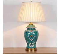 Large Bedside Table Lamps Classic Chinoiserie Green Ceramic Desk Lamp with 16" Fabric Shade and Copper Base Bedroom Night Light (Green B)