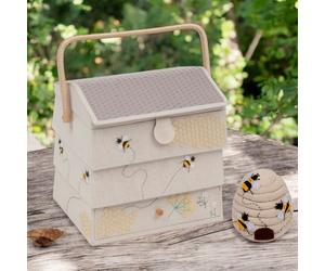 LARGE BEE HIVE SEWING BASKET BOX & MATCHING PIN CUSHION Fabulous Design