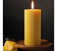Large Beeswax Pillar Candles, 85 Hours Long Burn Time, 2.8x6 Inch, 100% Handmade Unscented Ribbed Candle, Smokeless & Dripless for Emergency, Prayer, Home, Relax