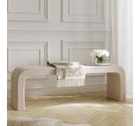 Large Beige Boucle Curved Hallway Bench - 152cm - Seats 2 - Ren