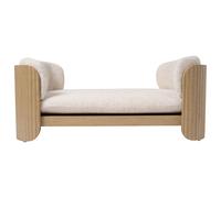Large Beige Fabric Pet Bed with Oak Ribbed Sides - Washable Cover
