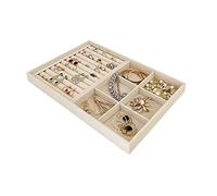 Large Beige Premium Quality Velvet Jewelry Display Box Tray Stackable Practical Trade Show Home Store 6 Grid and Ring