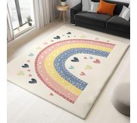 Large Beige Rugs 100x150 cm - Bohemian Rainbow Arch Heart Printed Area Rugs Soft Non Slip Washable Modern Sofa Floor Carpets For Living Room Bedroom Lounge Dining Room