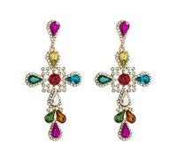 Large Big Crystal Cross Earrings for Women Girls Fashion Dainty Cubic Zirconia Faith Charms Statement Drop Dangle Stud Luxury Exaggerated Wedding Birthday Christmas Jewelry Dainty Gifts